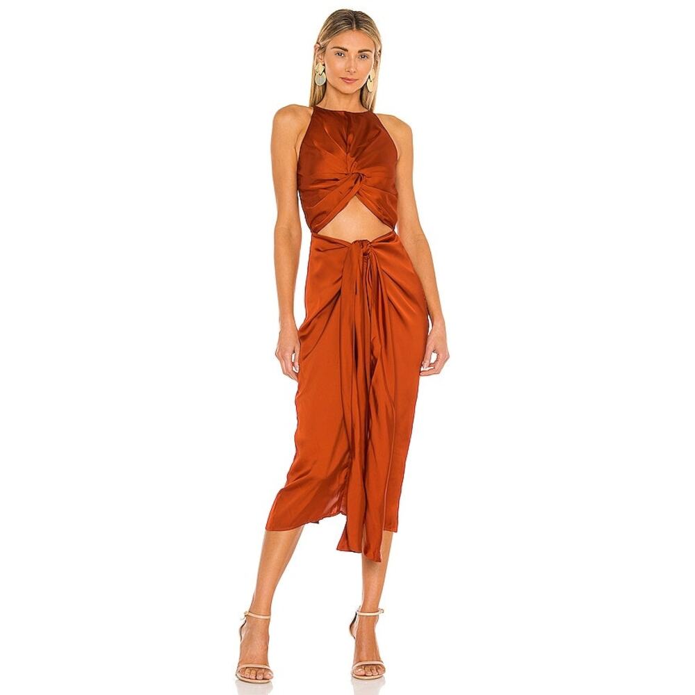 Andrea Iyamah Orange Rust Reni Knotted Cutout Dress Size M